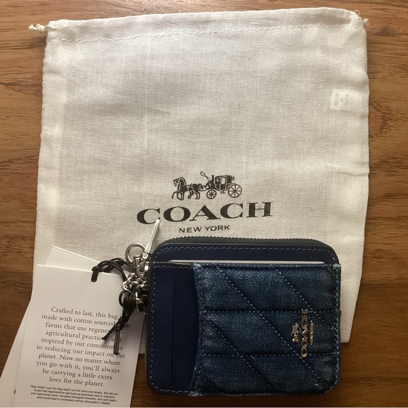 Coach Zip Card Case in Denim/Silver With Dust bag, NWT - Picture 3 of 5